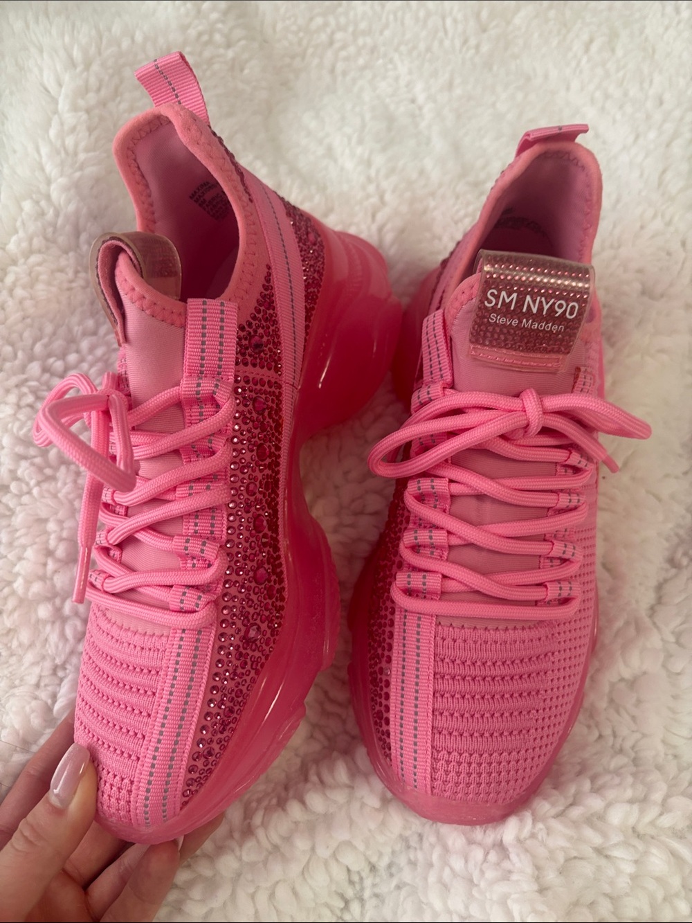 Steve Madden SM NY90 Women's Hot Pink Crystal Knit Platform Sneakers